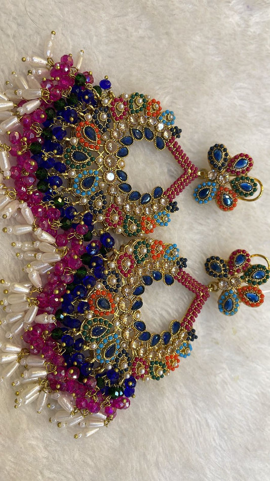 Multicolour Earrings with blue stones