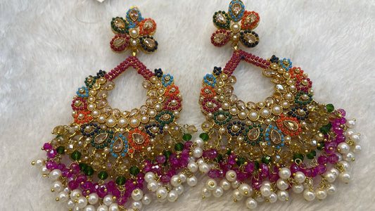 Multicolour Earrings with Golden Stones