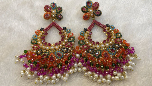 Multicolour Earrings with Red Stones